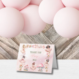 Fairy First Mushroom House Roze Verjaardag Bedankkaart