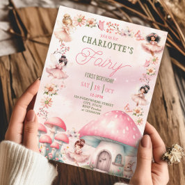 Fairy First Mushroom House Roze Verjaardag Kaart