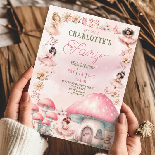 Fairy First Mushroom House Roze Verjaardag Kaart