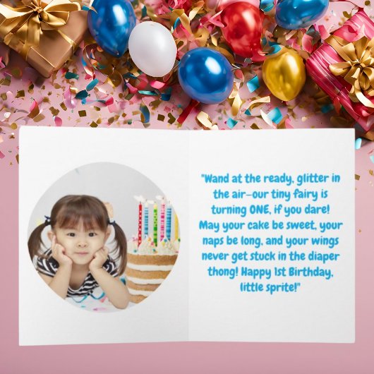 Fairy First Photo Girly Kids Verjaardagsgroet Kaart