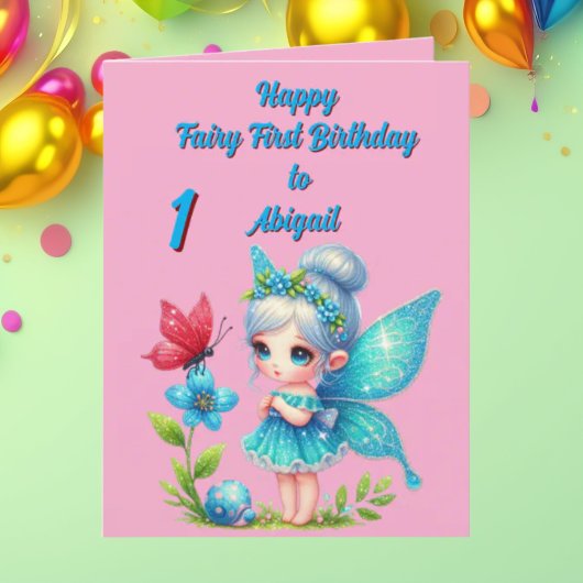 Fairy First Photo KIds BIrthday Wenskaart Kaart