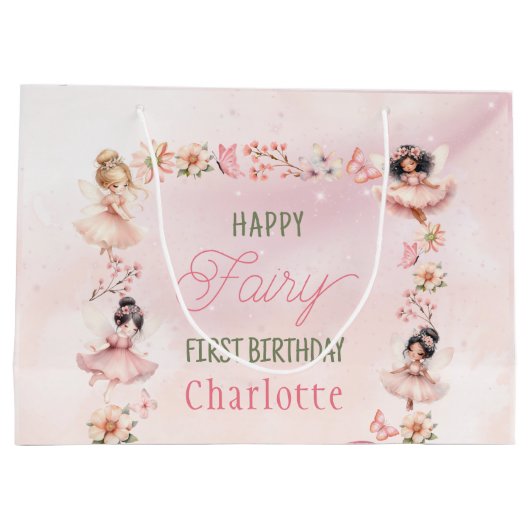 Fairy First Pink Glitter Gift Bag Groot Cadeauzakje (Achterkant)