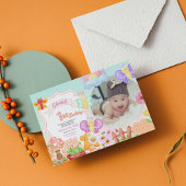 Fairy First Pink Photo Butterfly 1st Birthday  Kaart