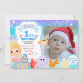 Fairy First Purple Sea Photo 1st Birthday  Kaart (Voorkant)