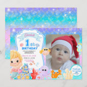 Fairy First Purple Sea Photo 1st Birthday  Kaart (Voorkant / Achterkant)