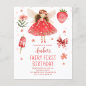 Fairy First Strawberry Budget Verjaardag Uitnodigi (Voorkant)