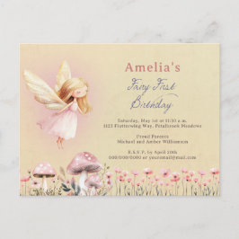 Fairy First Theme Girl's 1st Birthday Party Custom Briefkaart