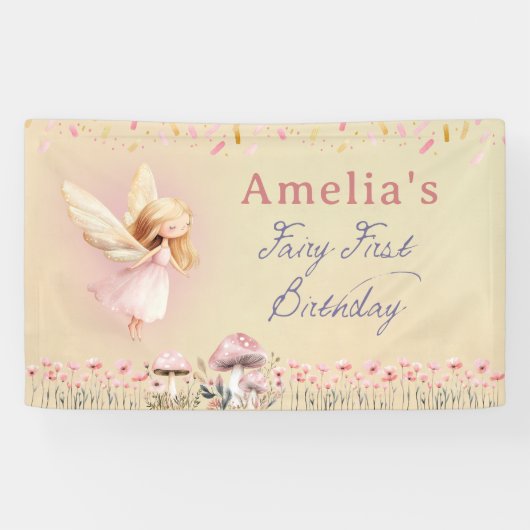 Fairy First Theme Girl's 1st Birthday Party Custom Spandoek (Horizontaal)