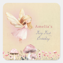 Fairy First Theme Girl's 1st Birthday Party Custom Vierkante Sticker