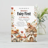 Fairy First Theme Girl's 1st Birthday Party Kaart (Staand voorkant)