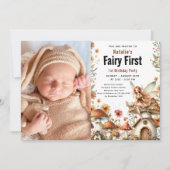 Fairy First Theme Girl's 1st Birthday Party Kaart (Voorkant)
