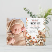 Fairy First Theme Girl's 1st Birthday Party Kaart (Staand voorkant)