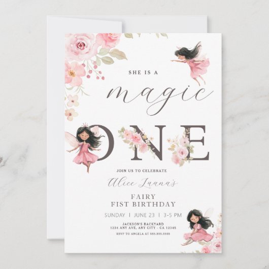 Fairy First Theme Girl's 1st Birthday Party Kaart (Voorkant)