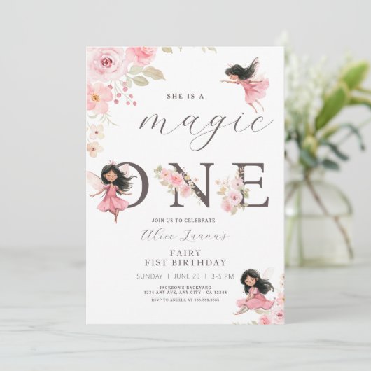 Fairy First Theme Girl's 1st Birthday Party Kaart (Staand voorkant)