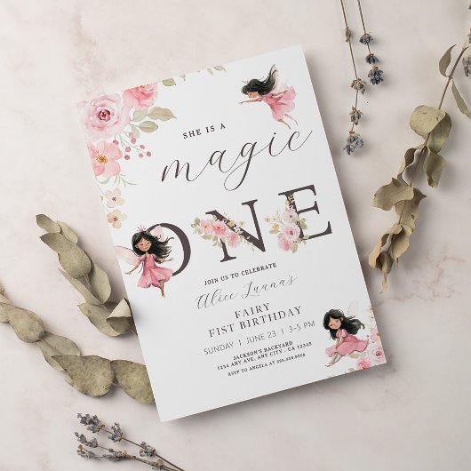 Fairy First Theme Girl's 1st Birthday Party Kaart