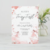 Fairy First Theme Girl's 1st Birthday Party Kaart (Staand voorkant)