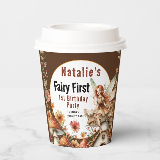 Fairy First Theme Girl's 1st Birthday Party Papieren Bekers (Achterkant)