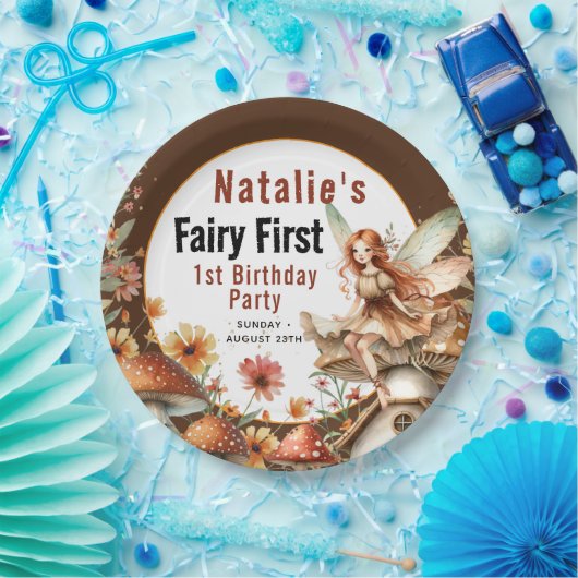 Fairy First Theme Girl's 1st Birthday Party Papieren Bordje (Feest)