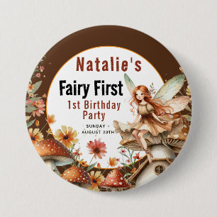 Fairy First Theme Girl's 1st Birthday Party Ronde Button 7,6 Cm