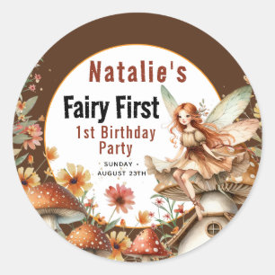 Fairy First Theme Girl's 1st Birthday Party Ronde Sticker