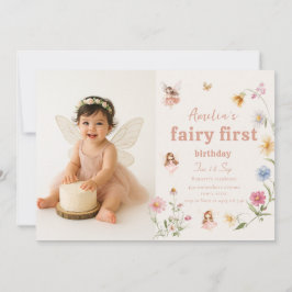Fairy First Watercolor Widflower Birthday Photo Kaart