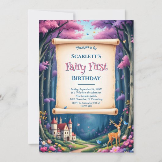 Fairy First Whimsical Woodland Castle 1st Birthday Kaart (Voorkant)