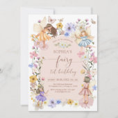 Fairy First Wildflower 1st Birthday Invitation Kaart (Voorkant)