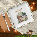 Fairy First Woodland Dieren Paddestoel 1e verjaard Papieren Bordje<br><div class="desc">Een lieve kleine bosfee staat buiten haar paddenstoelenhuis tussen de paddenstoelen,  het bos en de bosdieren als groen koopt draperen sierlijk aan beide zijden van haar in dit "Fairy First" meisje's 1st Birthday Party composiet ontwerp van Holiday Hearts Design.</div>