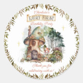 Fairy First Woodland Dieren Paddestoel 1e verjaard Ronde Sticker (Voorkant)