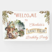 Fairy First Woodland Dieren Paddestoel 1e verjaard Spandoek (Horizontaal)