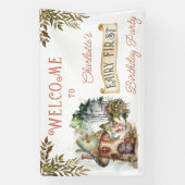 Fairy First Woodland Dieren Paddestoel 1e verjaard Spandoek (Verticaal)