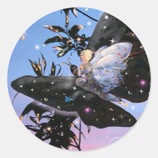 Fairy Flight. Ronde Sticker (Voorkant)