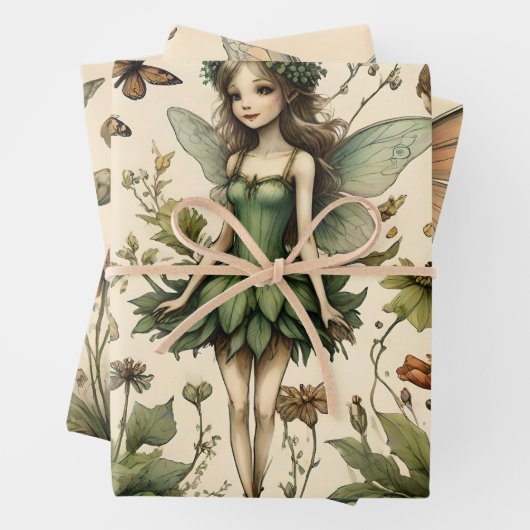  Fairy Floral Butterfly Design Inpakpapier Vel (In situ)