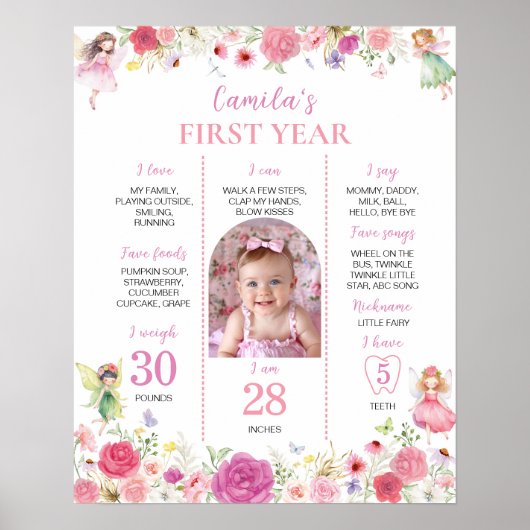 Fairy Floral Eerste jaar Foto Milestone Poster (Voorkant)