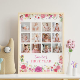 Fairy Floral Eerste jaar Foto Milestone Poster