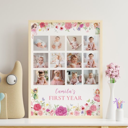 Fairy Floral Eerste jaar Foto Milestone Poster