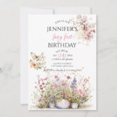 Fairy Floral Eerste Verjaardag Uitnodiging (Voorkant)