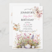 Fairy Floral Eerste Verjaardag Uitnodiging (Voorkant / Achterkant)