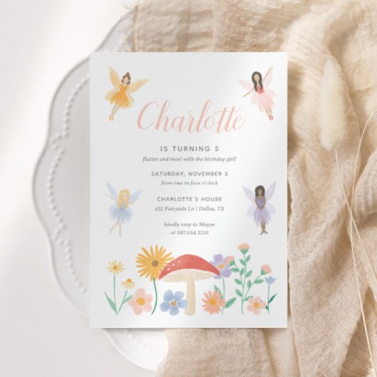 Fairy Floral Girl Birthday Party Invitation Kaart