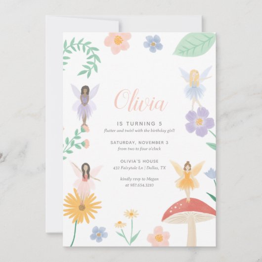 Fairy Floral Girl Birthday Party Kaart (Voorkant)