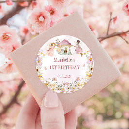 Fairy Floral Girl Birthday Party Ronde Sticker