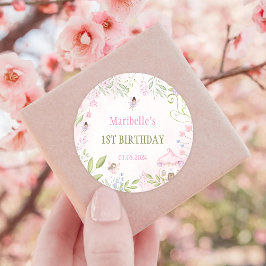 Fairy Floral Girl Birthday Party Ronde Sticker