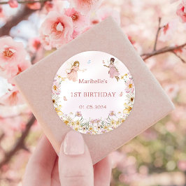 Fairy Floral Girl Birthday Party Ronde Sticker