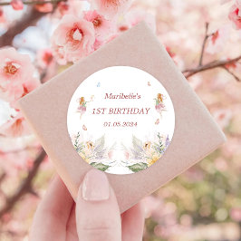 Fairy Floral Girl Birthday Party Ronde Sticker