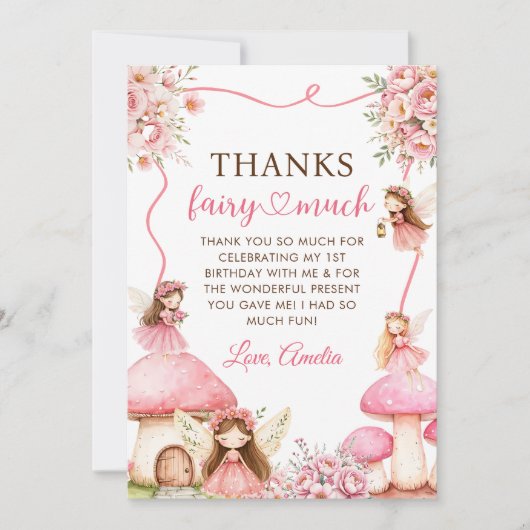 Fairy Floral Girls 1st Birthday Party Bedankkaart (Voorkant)