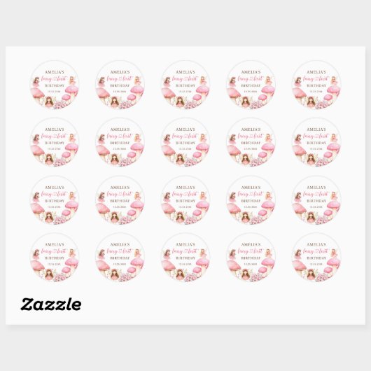 Fairy Floral Girls 1st Birthday Party Ronde Sticker (Vel)