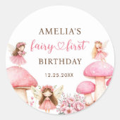 Fairy Floral Girls 1st Birthday Party Ronde Sticker (Voorkant)