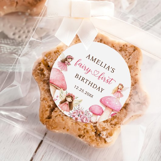 Fairy Floral Girls 1st Birthday Party Ronde Sticker