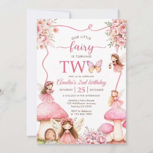 Fairy Floral Girls 2nd Birthday Party Kaart (Voorkant)