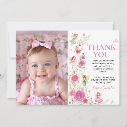Fairy Floral Verjaardag Foto Dank u kaart (Voorkant)